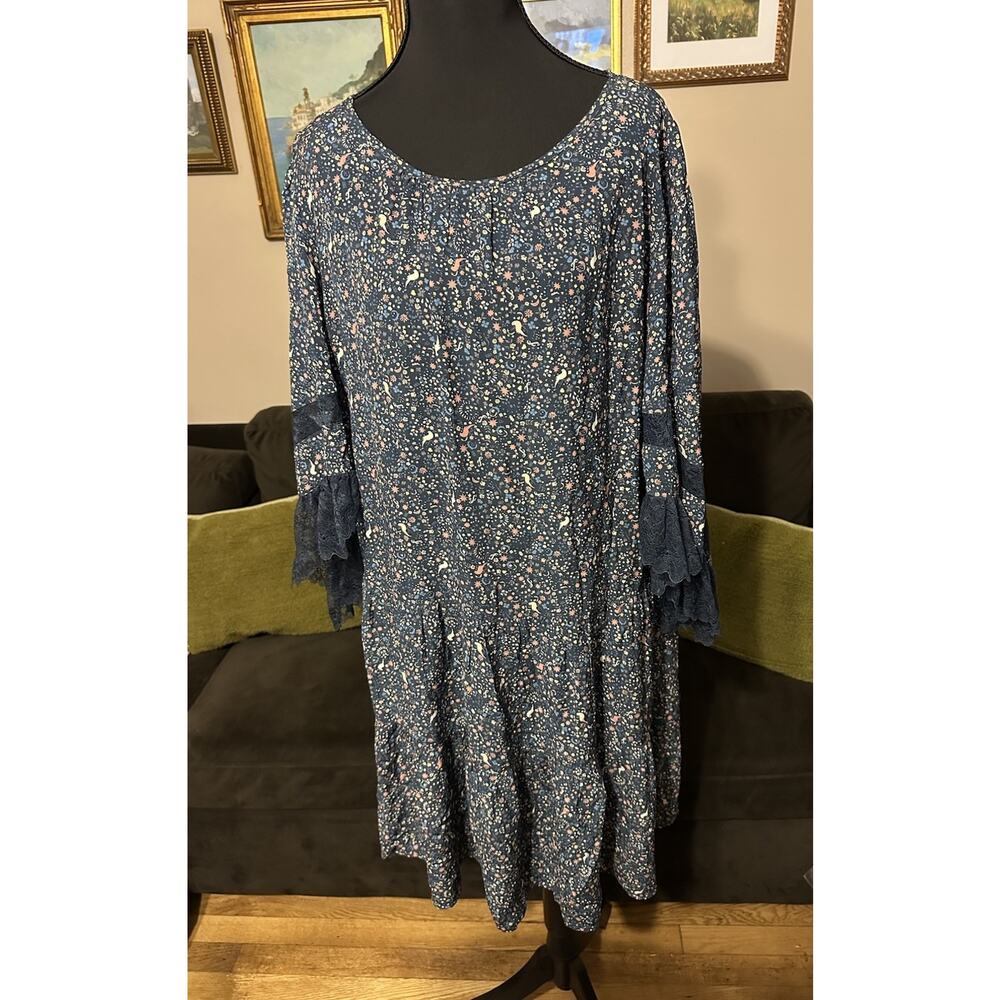 See By Chloe Printed Dress Lacy Sleeves Whimsical Boho Flowy Size 42
